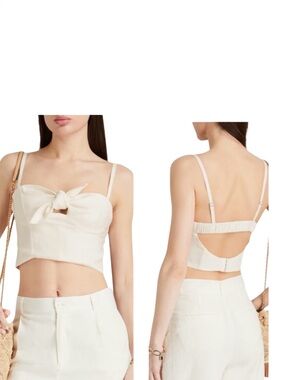 Solid & Striped Aurora Cropped Knotted Linen Blend Top